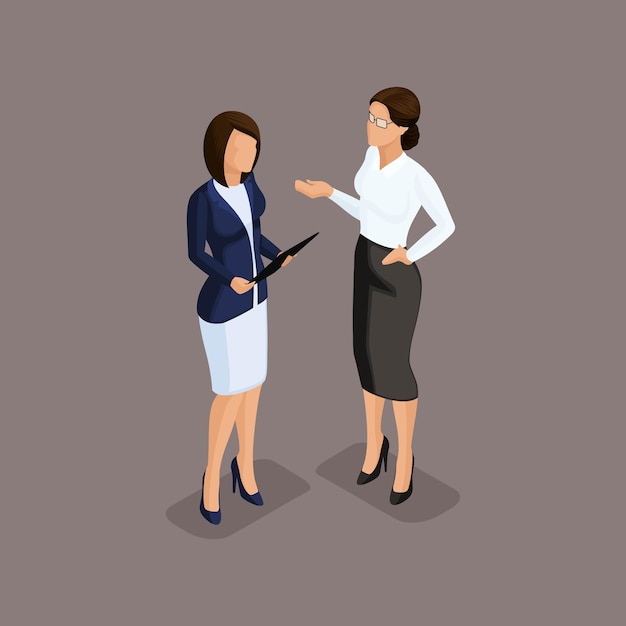 Vector isometric businesswomen in business suits in business meeting