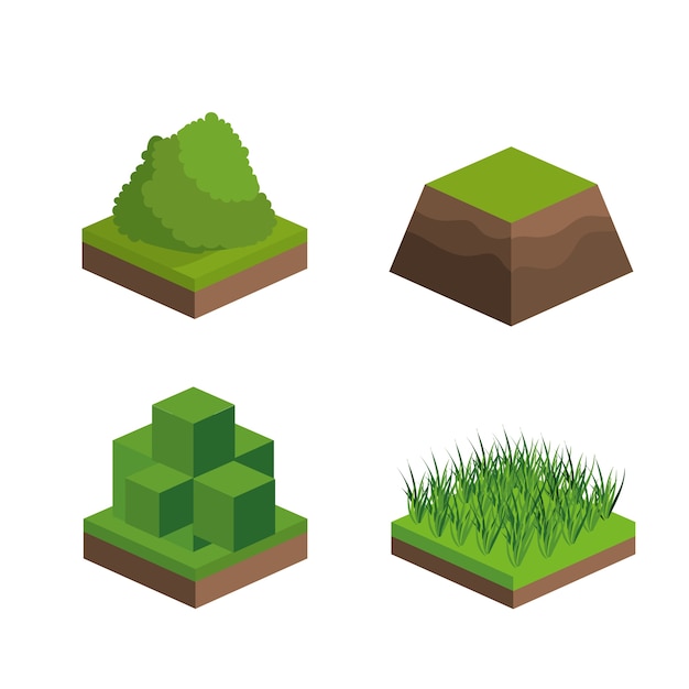 Vector isometric buss and grass