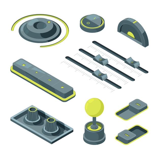 Isometric buttons. realistic isometric pictures of various ui buttons