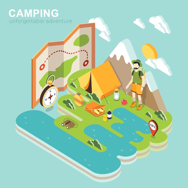   isometric  of camping adventure