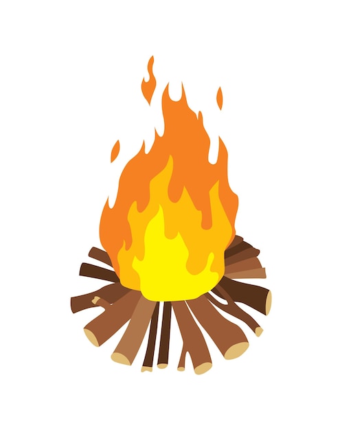 Isometric camping. Colored symbol of hiking. Icon with tool attributes or element of camp equipment. Bonfire isolated vector illustration.