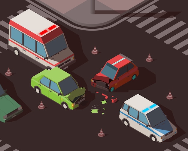 Vector isometric car accident