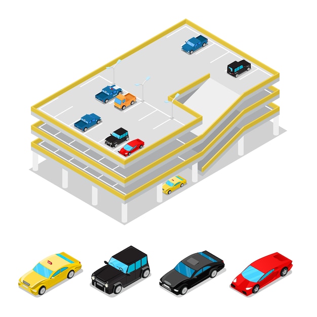 Vector isometric car parking area on white