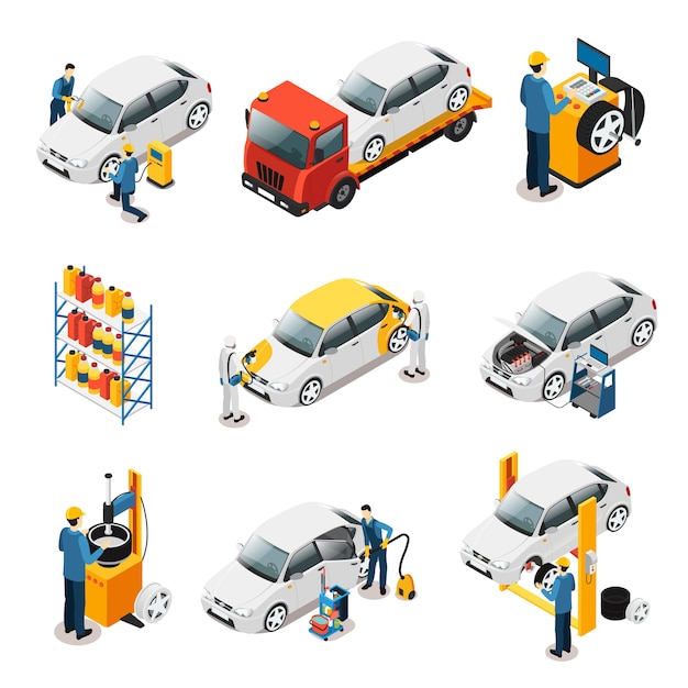 Isometric Car Repair Services Set