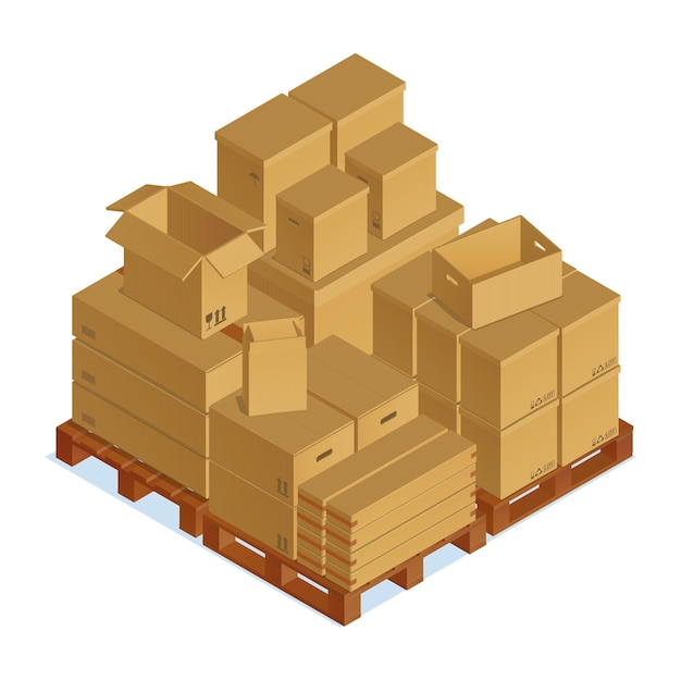 Vector isometric cardboard boxes composition