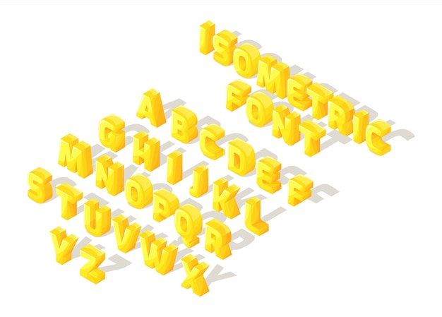 아이소 메트릭 만화 글꼴, 문자, 삽화를 만들기위한 영어 알파벳 글자의 밝고 큰 세트