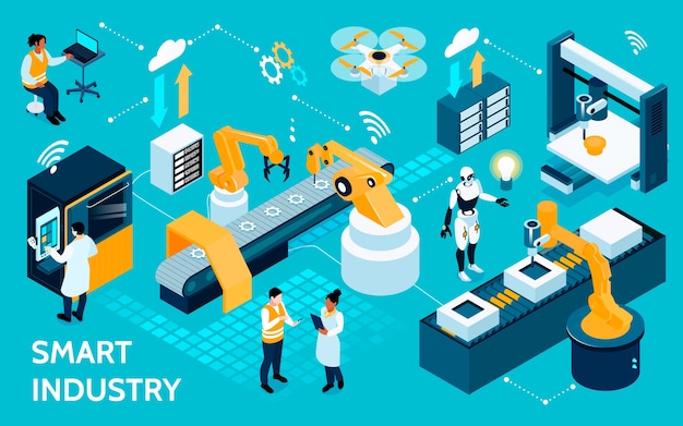 Vector isometric cartoon smart industry composition