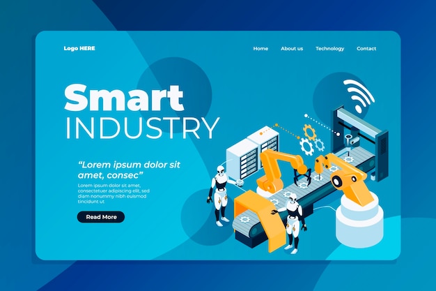 Isometric cartoon smart industry landing page