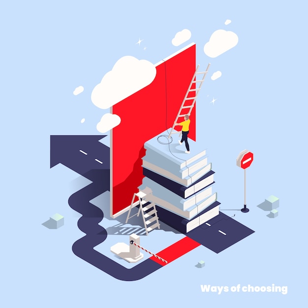 Isometric cartoon ways of choosing composition