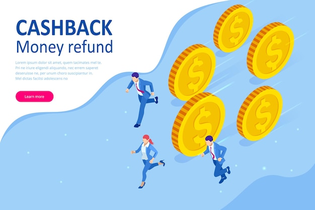 Isometric cashback and saving money concept money refund digital payment or online cashback service electronic invoice