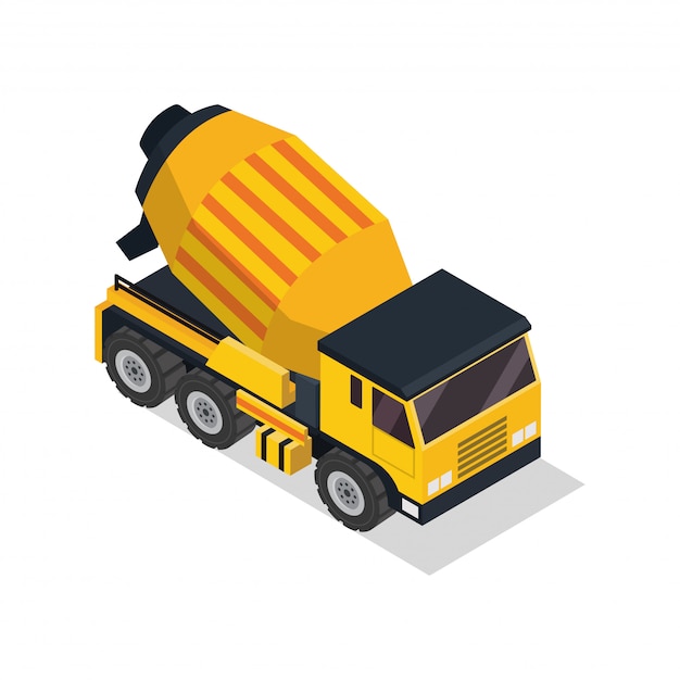 Vector isometric cement mixer truck construction vehicle