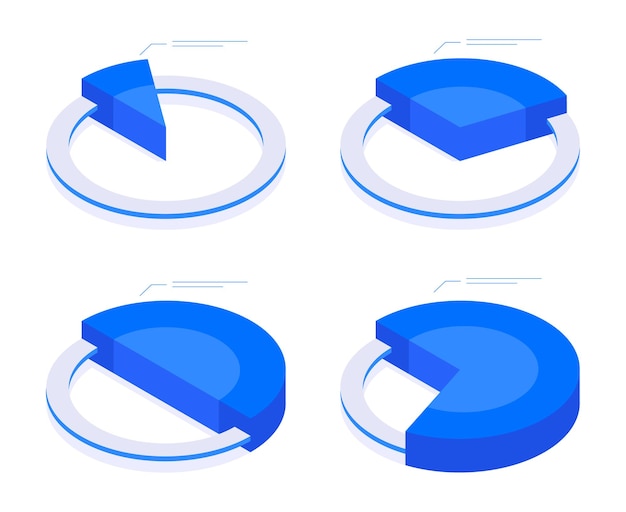 Isometric chart pies Round percent infographic diagram circle pie chart sections 3d vector illustration set