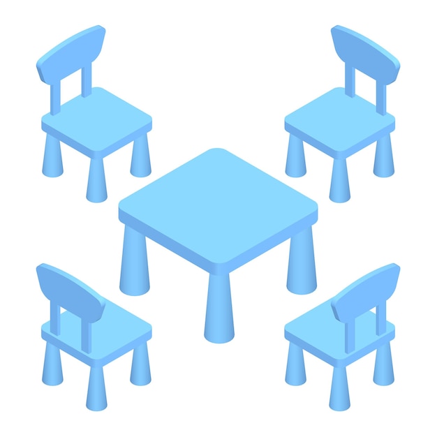 Isometric Children play room Interior furniture - table and chairs.