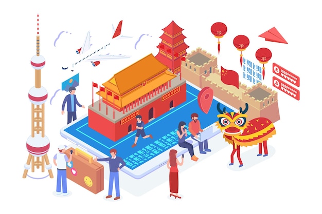 Isometric china travel holiday vector concept