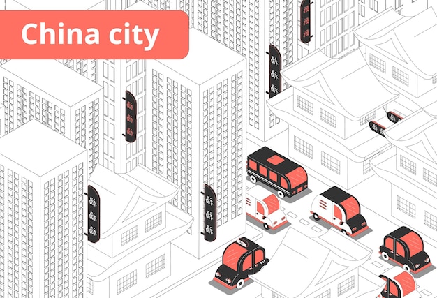 Isometric chinese city illustration