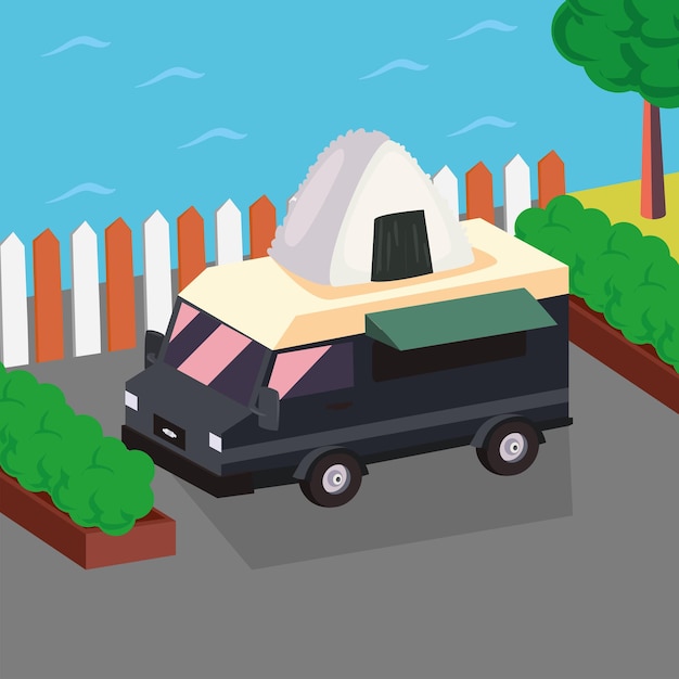 Isometric chinese food truck vehicle