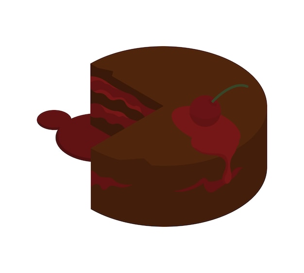 Isometric chocolate cake with cherries