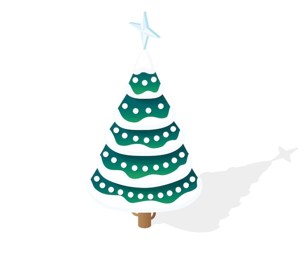 Isometric Christmas Tree in Snow Caps with Balls and Blue Star