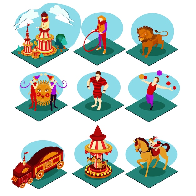 Vector isometric circus set