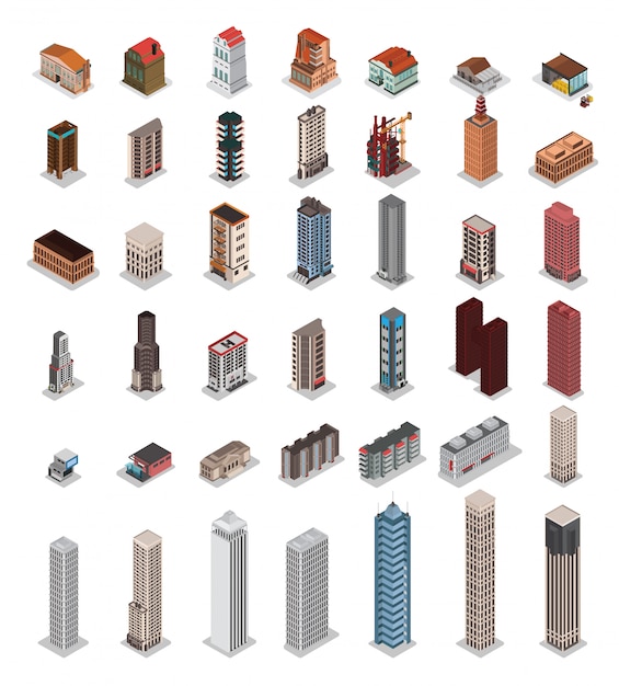 Isometric city buildings