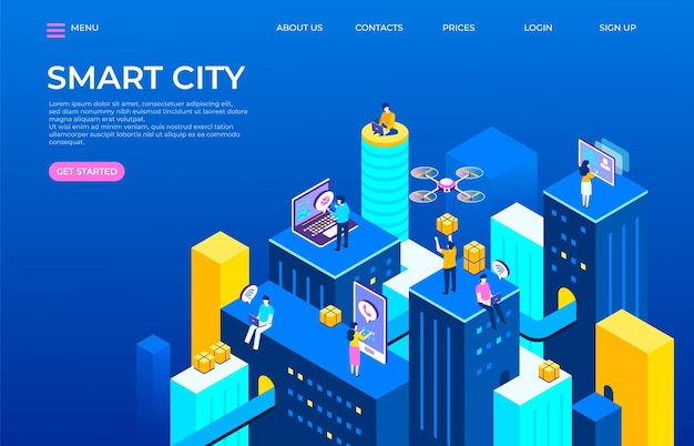 Isometric city landing page illustration