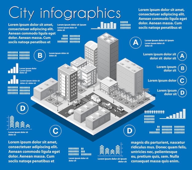 Vector isometric city map industry infographic set