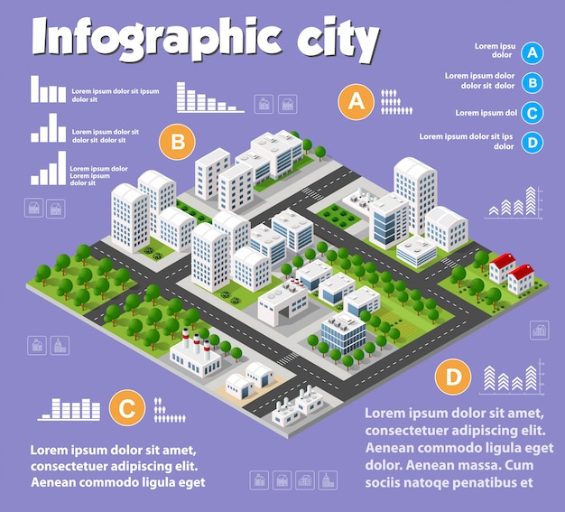 Vector isometric city map industry