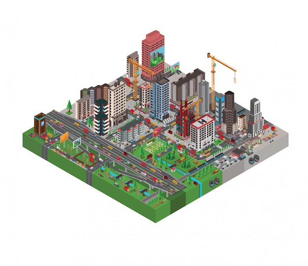 Vector isometric city, metropolis