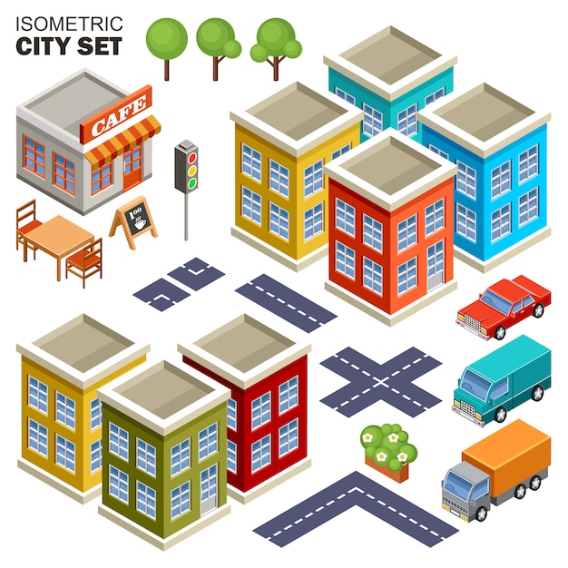 Isometric city set.