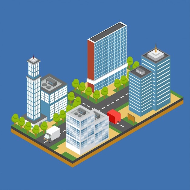 Isometric city skyline illustration