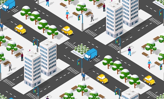 Isometric city with roads with streets