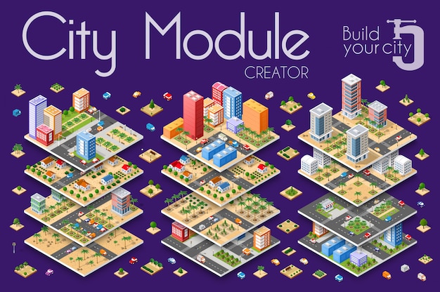 Isometric city with skyscrapers