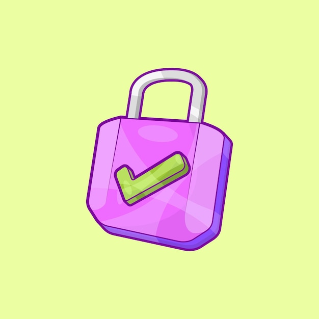 Isometric Closed Padlock with Check Sign Vector Illustration