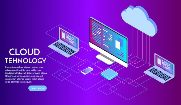 Isometric cloud computing services landing page