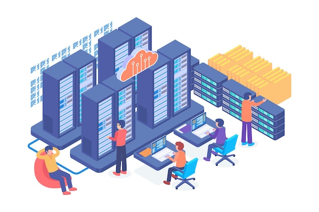 Isometric cloud hosting technology vector concept