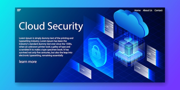 Modello di sito web di sicurezza isometrica del cloud.