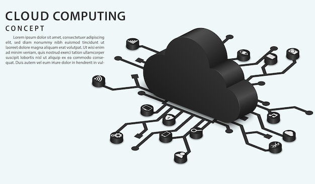 Vector isometric cloud technology and networking concept digital service or app with data transferring