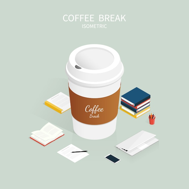 Vector isometric coffee break,cup of coffee cafe vector