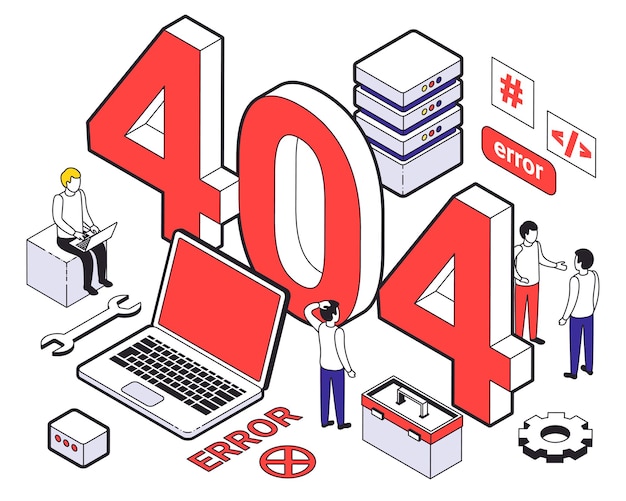 Vector isometric colored web hosting isometric composition with 404 bad request error