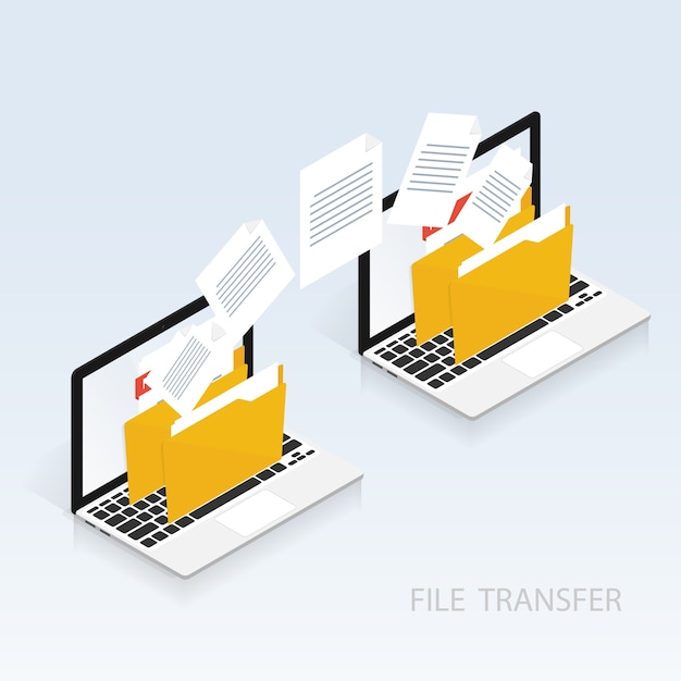 Vector isometric computer file transfer vector