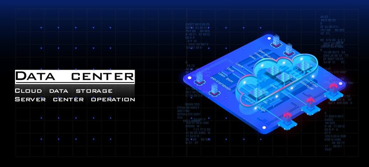 Vector isometric concept of cloud data storage and web hosting job cpu processor for storing and processing data cloud computing technology cyber banner concept