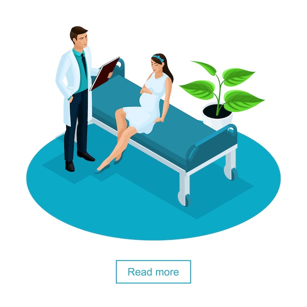 Isometric concept of examination of a pregnant woman. the doctor examines the patient in a private clinic