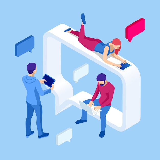 Isometric Concept of Social Media Network Digital Communication Chatting Online Chat Man and Woman App Chat Messages Notification on a Smartphone