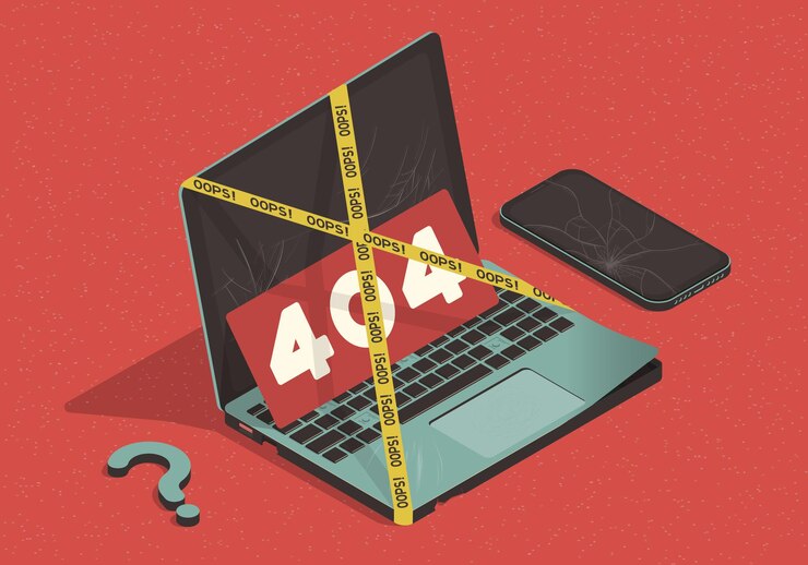 Vector isometric concept on the theme of 404 error with laptop