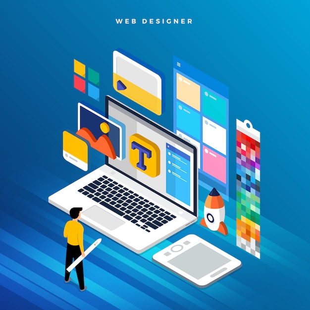 Vector isometric   concept web er.  illustration. website layout design.