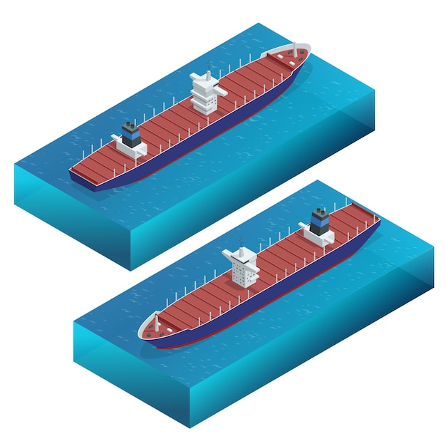 等尺性コンテナ船。貨物船。分離された詳細な貨物船のベクトル。グローバル貨物輸送のコンセプト。フェリー船。