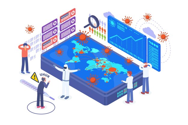 Isometric coronavirus pandemic vector concept