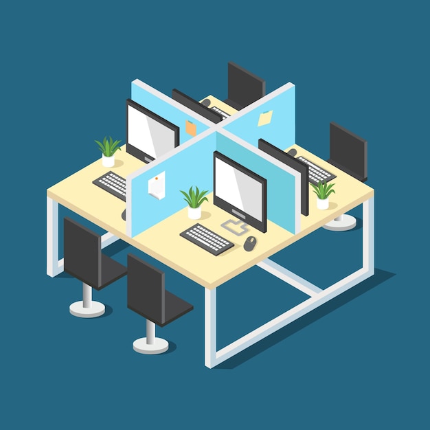 Vector isometric corporate office desk vector design