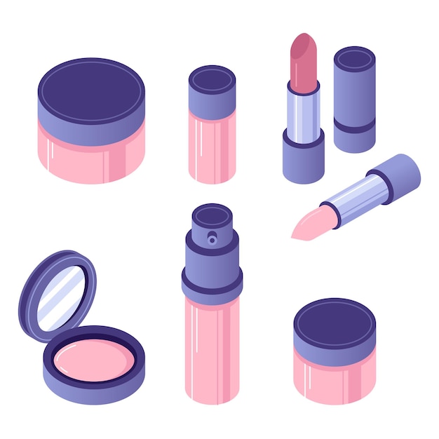 Vector isometric cosmetics accessories set