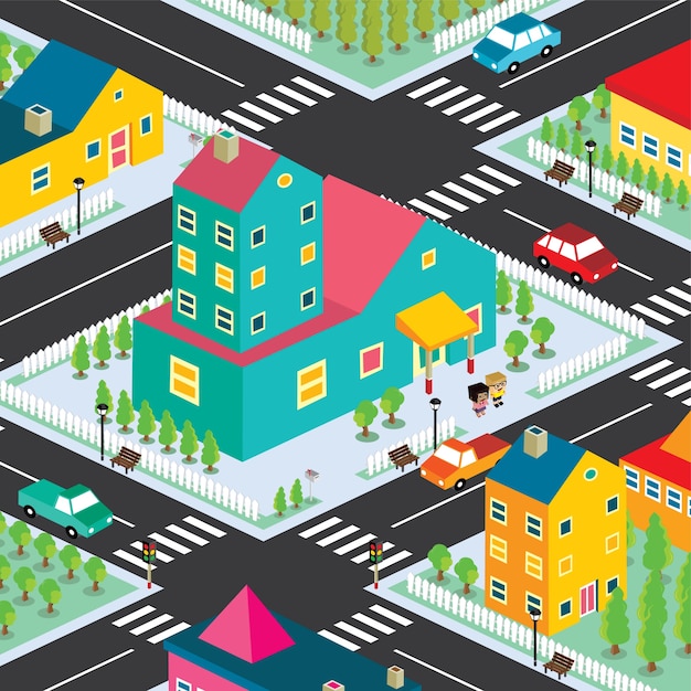 Vector isometric couple residential view cartoon theme